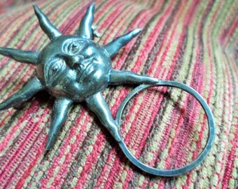 Vintage Sun Pin Antiqued Silver Tone