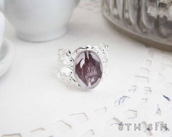 Antique Silver Vampire Bat Cameo Ring, Antique Silver Vampire Bat Ring, Silver Bat Ring, Black Bat Ring, Dracula Ring, Bram Stoker Ring