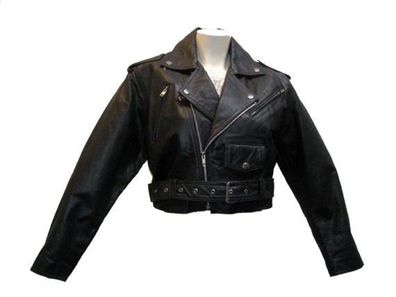 Cropped Motorcycle Jacket Vintage 1980s Preowned Womens