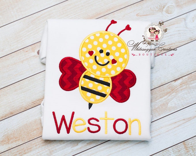Baby Boy Bee Shirt - Custom Embroidered Love Boy Shirt - 1st Valentines Day Outfit - Baby Bee Shirt - Bee Outfit