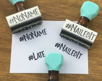 Teacher Stamp set, No Name Stamp, Late Stamp, Nailed it Stamp, Teacher Rubber Stamp, Robins Egg Blue, Wooden Stamp, Teacher Gift