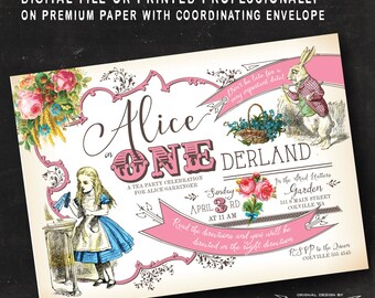 Vintage Alice in ONEderland Birthday Invitation | Printed Invitation | Printable Digital File DIY | Alice In Wonderland 1st Birthday