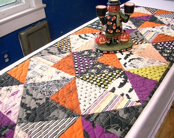 Halloween Table Runner Quilted FREE US Shipping Quiltsy Handmade Spiders Bats Black Orange Purple Green