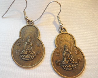 KUAN YIN Metal Charm Earrings- Lady Kuan Yin is the Bodhisattva of Compassion- Many say she is the female representation of Avalokiteswara
