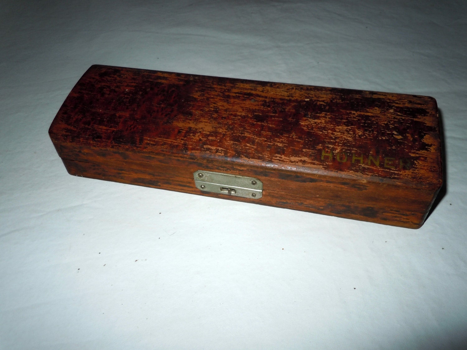 Antique wooden Hohner Harmonica Box with velvet lining