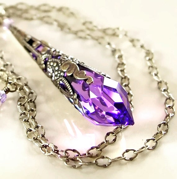 Purple Swarovski Crystal Necklace Antique Gold Brass Chain   Il 570xN.930775516 Qhzn 