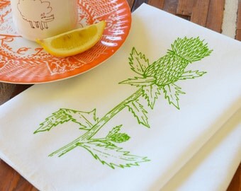 Cloth Napkins - Screen Printed Cotton Cloth Napkins - Eco Friendly Dinner Napkins - Thistle - Handmade Cotton Napkins - Reusable - Scotland