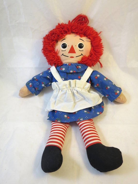 Raggedy Ann Doll Playskool Blue Calico Dress Pinafore Button