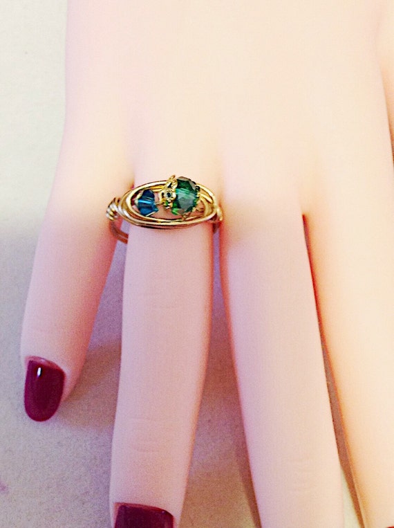 Handmade Wire Wrapped Ring/Glass Crystal Beaded by icusuezq