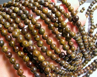 Bronzite - 6mm round beads -1 full strand - 61 beads - A Quality - RFG753