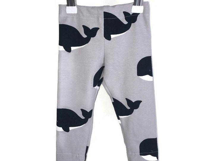 Leggings boy, Navy whales on grey, leggings whales, boys outfit, baby boy leggings, grey leggings, size newborn - 18 m