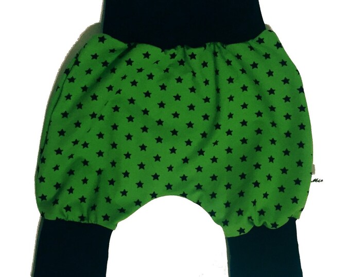Baby kids toddler girl boy clothing harem pants baggy pants sweat pants, blue green stars, boys outfit. Size preemie - 3 y