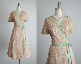 70's Floral Dress // Vintage 1970's Floral Print Full Garden Party Summer Day Dress
