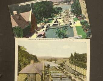 Rideau Canal Locks Ottawa Ontario Pair of Vintage Postcards (1 used 1 unused)