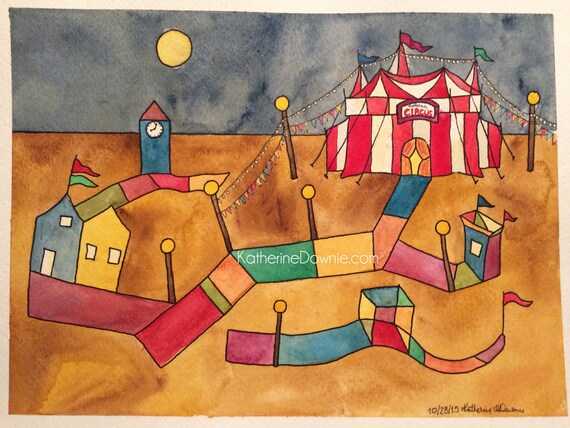 Watercolor Paul Klee-Inspired Circus Scene 5x7 Print