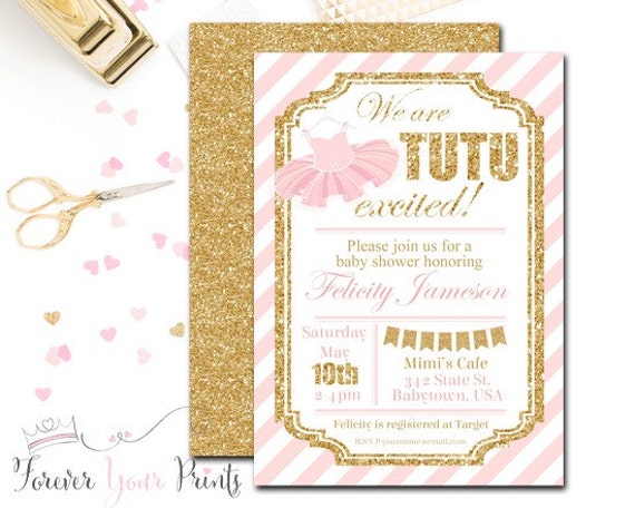 Girls Baby Shower Invitations, Tutu Baby Shower Invitations, Glitter Baby Shower, Ballerina Baby Shower, Tutu Invite, Pink & Gold Baby Il_570xn