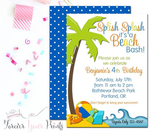Boys Beach Party Invitation - Beach Party Invites - Beach Birthday Party Invitations - Kids Beach Party Invite - Birthday Party Invitation Il_570xn