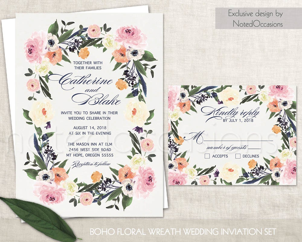 Watercolor Wedding Invitation Printable by NotedOccasions on Etsy
