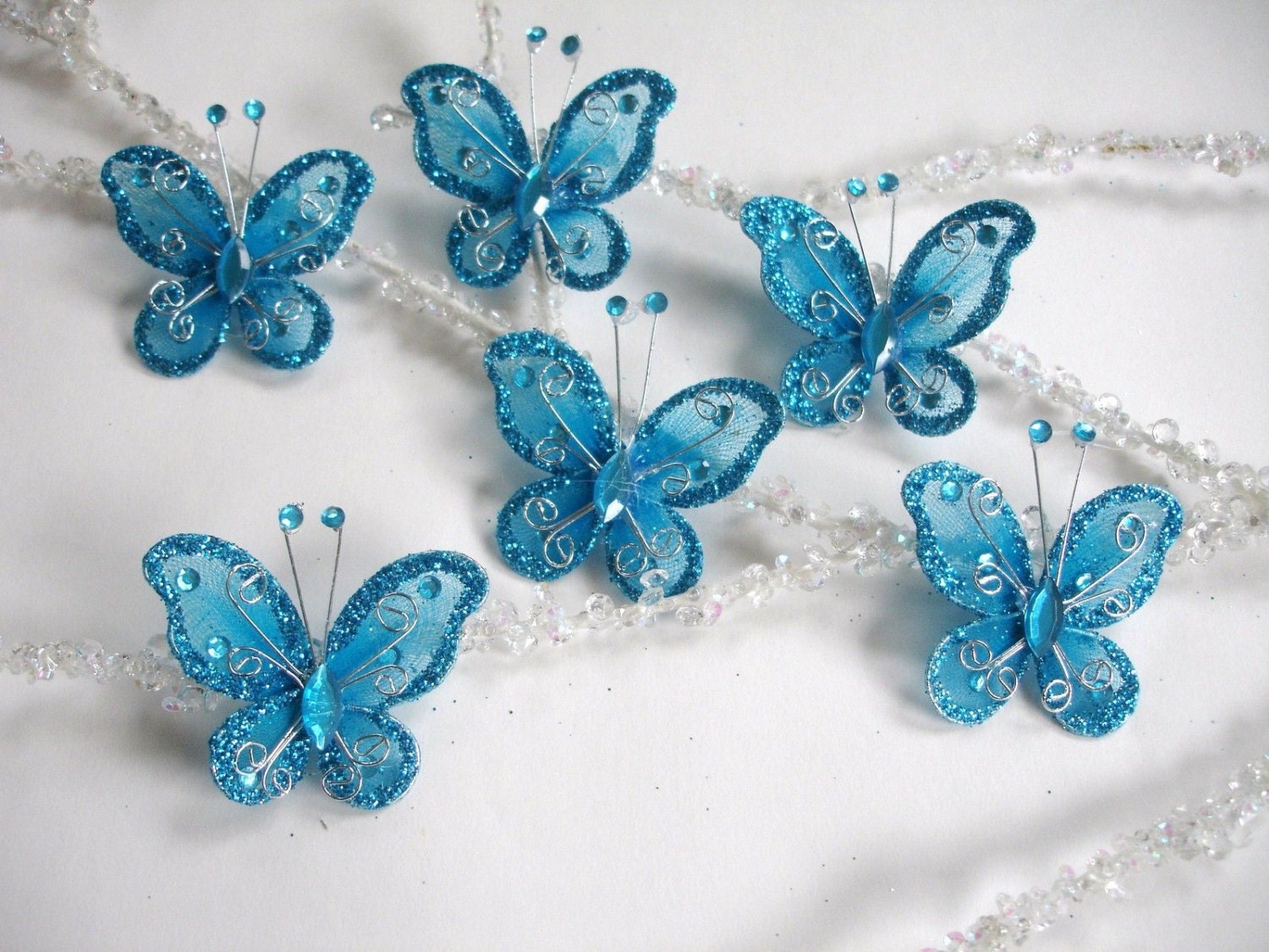 Christmas 20 Blue Butterfly Ornament Decoration Shabby Chic