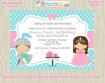 Royal Tea Party Birthday Invitation invite knights and princess tea party invitation boy girl party invitation African American Printable