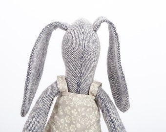 READY TO SHIP Easter Bunny, Stuffed Bunny doll , softie plush bunny , Cloth Doll , handmade Fabric Doll , eco gray knitted silk, rabbit doll