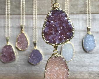 Freeform Druzy Necklace, Druzy Pendant, Druzy Jewelry, YOU CHOOSE, Drusy Necklace, 14K Gold Fill, Druzy Quartz, Geode Necklace