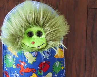 stuffed animal, monster, fuzzy, soft, sleeping bag, Monster in a Blanket, pretend play