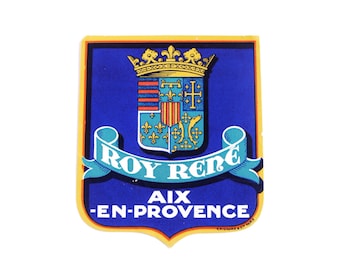 Vintage Grand Hôtel Roi René, Roy Rene hotel luggage label, original unused paper ephemera, decal, sticker, baggage, Aix-en-Provence France