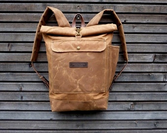 waxed canvas backpack / waterproof backpack with padded shoulder straps and water bottle pocket, unisex collection