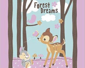 Bambi fabric Panel, Quilt top panel, 100% cotton fabric for general arts and crafts and all sewing projects.