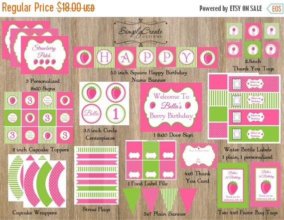 SALE Strawberry Party Package Printable DIGITAL Party Il_570xn