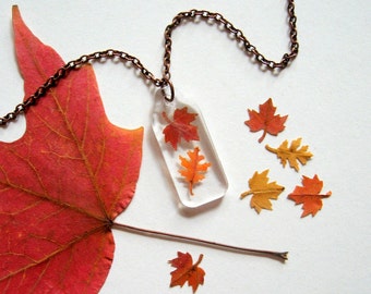 Two Autumn Leaves - Real Autumn Leaves Woodland Necklace - botanical jewelry, pressed leaves, Autumn necklace, leaf necklace, natural, ooak