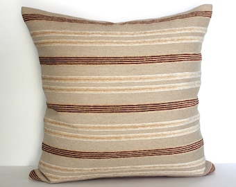 16x16 Beige Pillow Cover Stripe Chenille Upholstery Fabric Throw Pillow Cover Decorative Pillow Cushion Cover