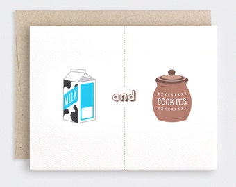 Funny Valentine Card For Him - Milk & Cookies, We Were Meant for Each Other - Cute Anniversary Card, I Love You Card, Recycled Card