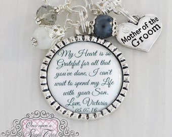Mother of Groom Gift from Bride, Wedding Necklace Bridal Jewelry, My Heart is so grateful Necklace, Personalized Name Date, Heart Charm-Love