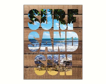 Surf Sand Sun Shiplap Wall Art Paper Print