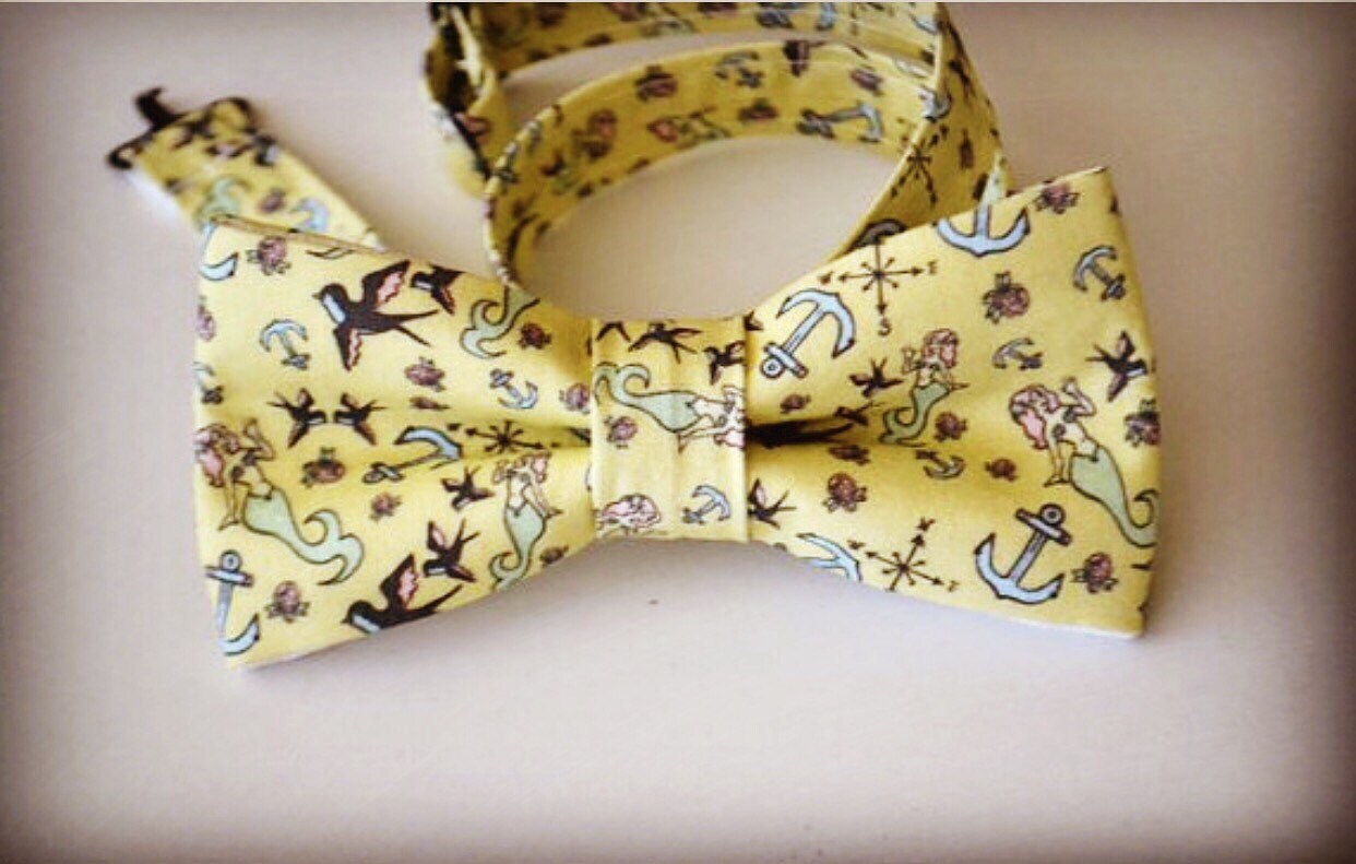 Mens Bowtie Retro Sailor Print Bow Tie Tattoo by AmandaJoHandmade
