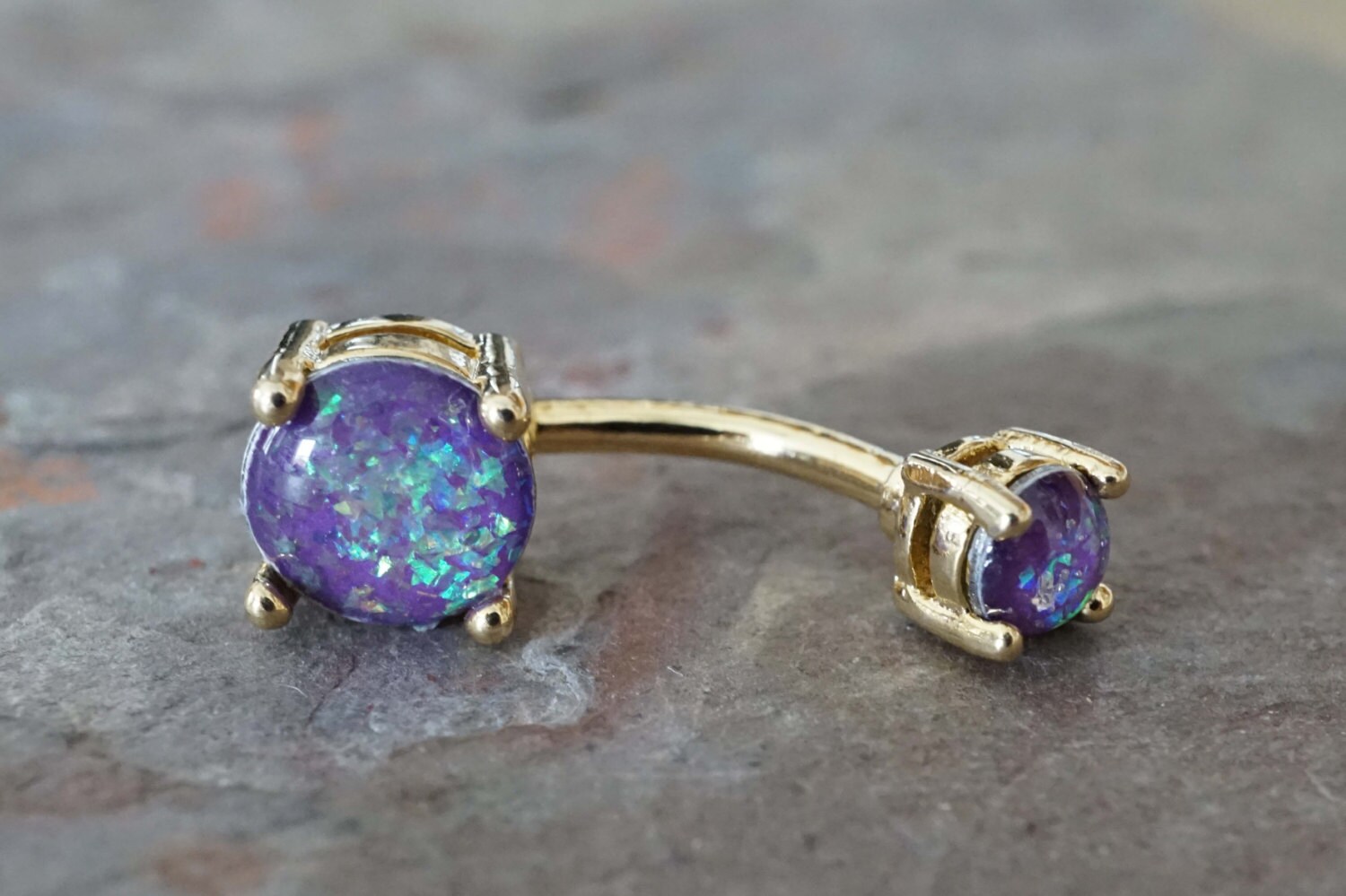 Purple Opal Gold Belly Button Rings Opal Belly Ring