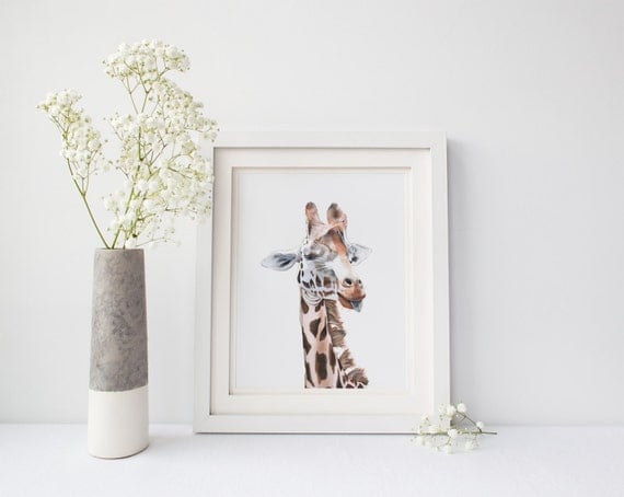 Giraffe painting print GT2014 5 by 7 size print giraffe