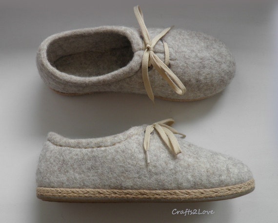 Items similar to Felted wool shoes in natural oatmeal beige, Outdoor ...