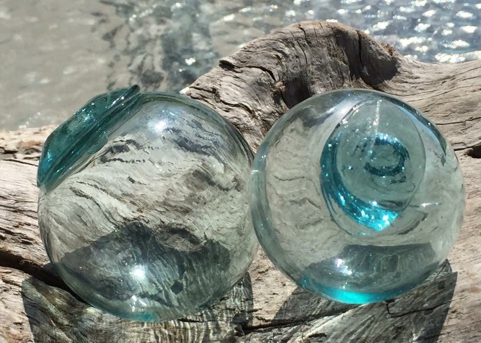 Set of Two Small Vintage Glass Floats Old Japanese Fishing