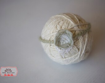 Sage Green Flower Halo Headband, Newborn Tieback, Baby Halo, Newborn Photo Prop, Halo Headband, Newborn Halo, Sage Green Halo, Baby Tieback