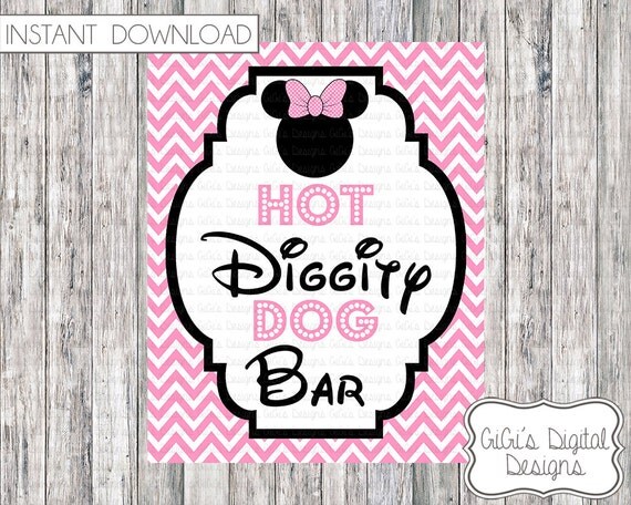 Minnie Mouse Birthday Party Hot Diggity Dog Bar Sign Party