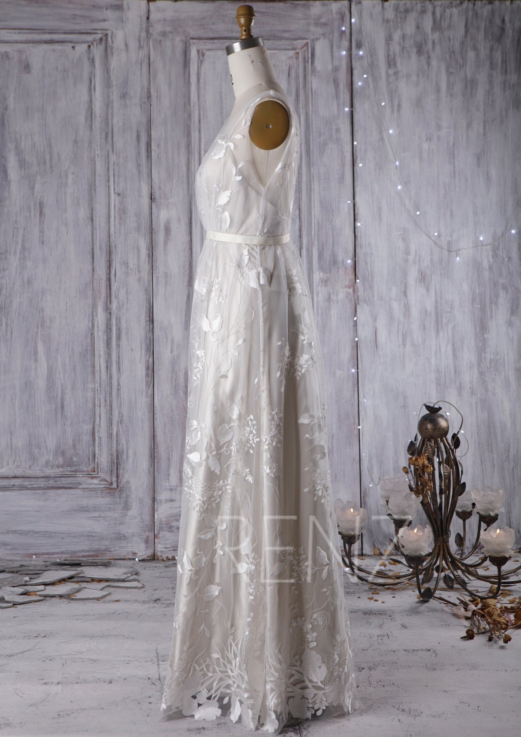 2017 Cream Bridesmaid Dress V Neck Wedding Dress with