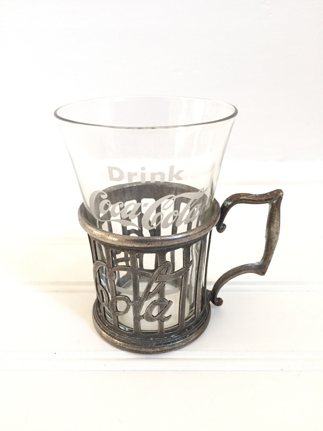 Vintage CocaCola Glass Soda Fountain Glass with Metal