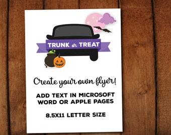 Trunk or Treat Editable Halloween Event Flyer // Printable Microsoft Word file // 8.5x11 // edit in Microsoft word or Apple Pages