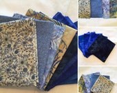 Free Shipping - Set of 5 Blue and 4 Blue Print Fat Quarter Fabric Bundle, Fabric Destash Free Shipping - Set of 5 Blue and 4 Blue Print Fat Quarter Fabric Bundle, Fabric Destash