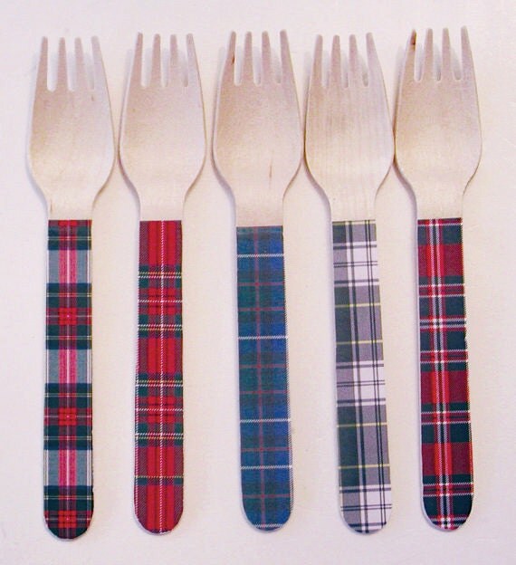Tartan Plaid Wooden Forks, Spoons or Knives - Set of 20 Il_570xn