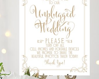 Welcome to our Unplugged Wedding Sign | 8 x 10 Sign | DIY Printable | Bella | Antique Gold | PDF and JPG Files | Instant Download