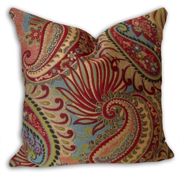 Turquoise Red Pillow18x18 or 20x20 or 22x22 PaisleyThrow